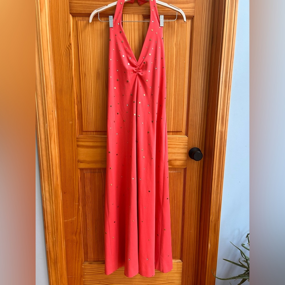 Vintage Coral Halter Dress with Bling Embelishments🪩🪩